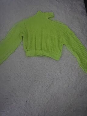 Fashion Nova Neon Lime Cropped Cable Turtleneck Sweater